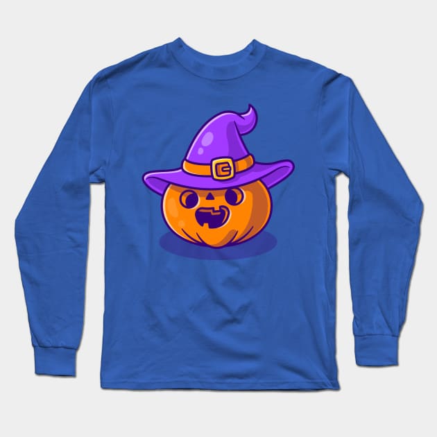 Cute Witch Pumpkin Halloween Cartoon Long Sleeve T-Shirt by Catalyst Labs